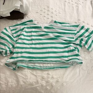 Cropped Green and White Striped Tee